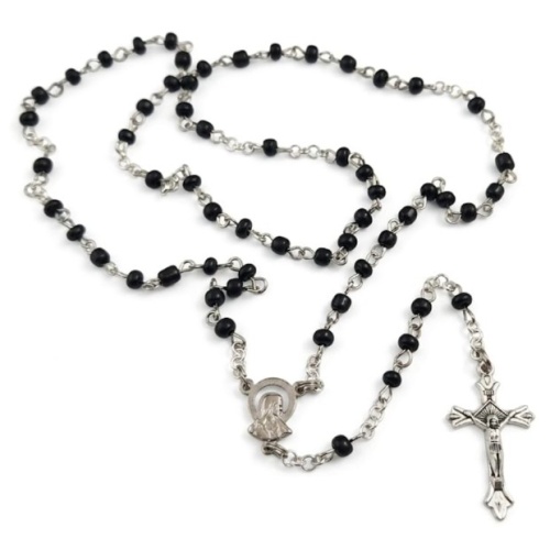 Black Glass Mini Rosary in Organza