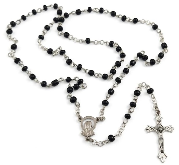 Black Glass Mini Rosary in Organza
