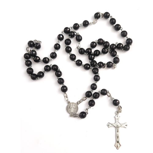 7mm Black faceted Five decade chain Rosary