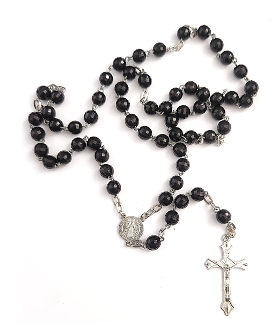 7mm Black faceted Five decade chain Rosary
