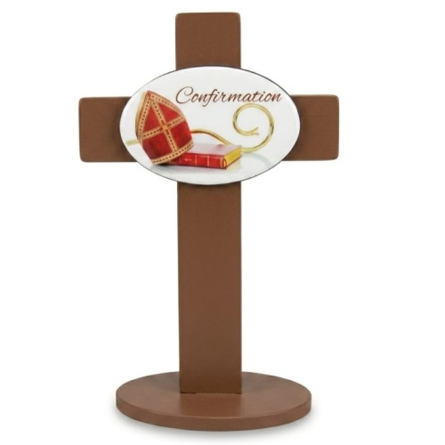 Confirmation Gift Standing Cross - Bible, Staff & Mitre