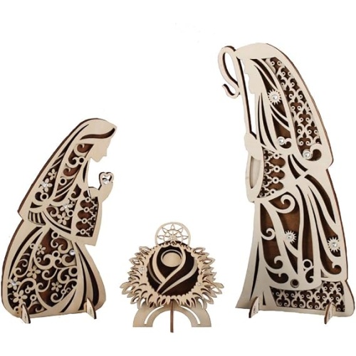 Flourish - Layered Large Wooden Nativity 3 piece Table Set   - with Diamante'