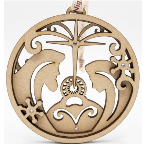 Flourish - Layered Laser cut Holy Family Hanging wooden Ornament with diamante' - Oh Holy Night
