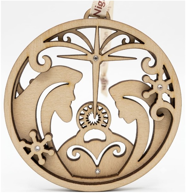 Flourish - Layered Laser cut Holy Family Hanging wooden Ornament with diamante' - Oh Holy Night