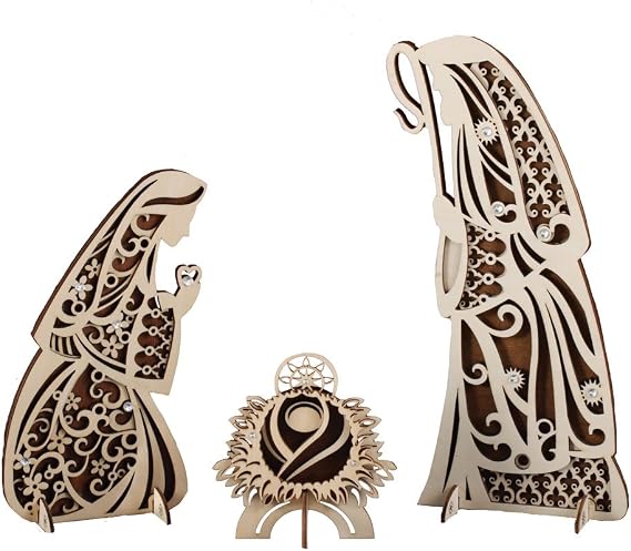 Flourish - Layered Large Wooden Nativity 3 piece Table Set   - with Diamante'
