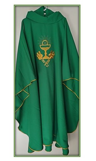 Green Chasuble & Stole with Golden embroidered Chalice, Eucharist & Wheat - Image 2