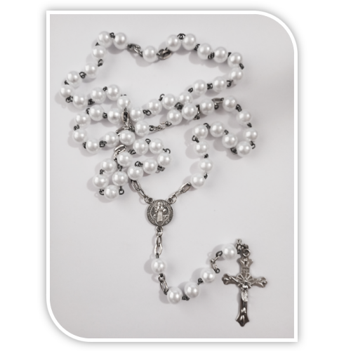 8mm White Faux Pearl Rosary