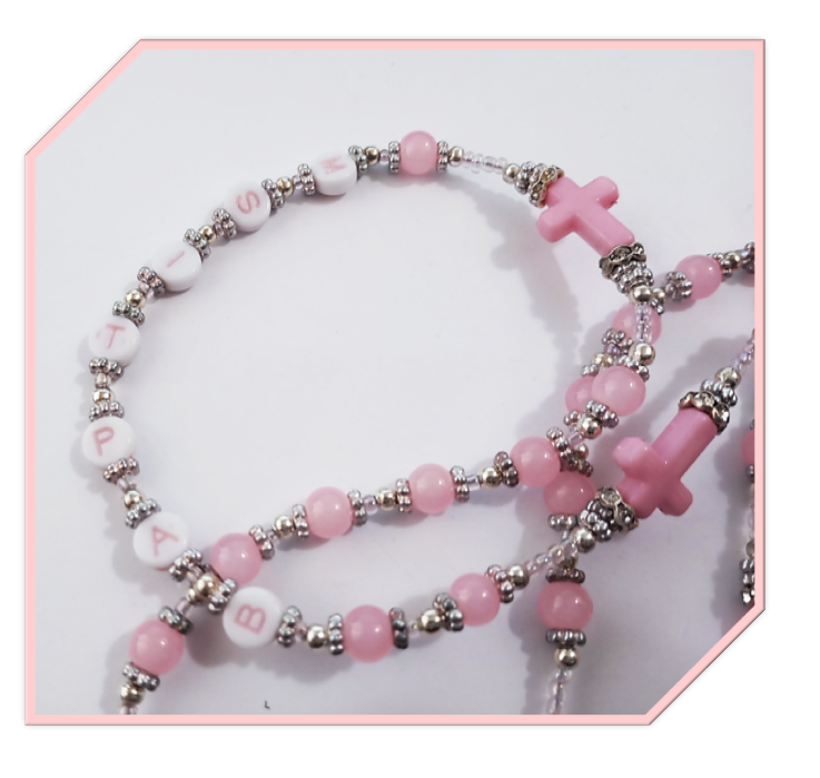 Baptism / Christening Pink glass Rosary With Pink Crosses - Limited Edition - Image 3