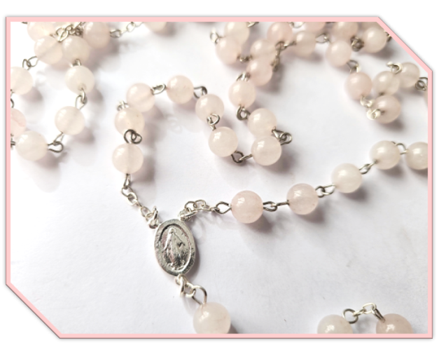 Rose Quartz Sterling Silver Rosary - 8mm bead - Image 4
