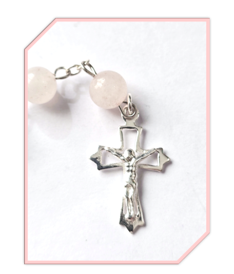 Rose Quartz Sterling Silver Rosary - 8mm bead - Image 3