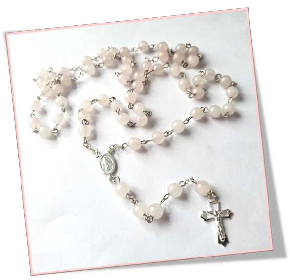 Rose Quartz Sterling Silver Rosary - 8mm bead - Image 2