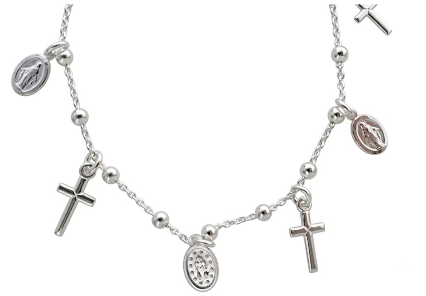Sterling Silver Miraculous Medal & Cross Bracelet