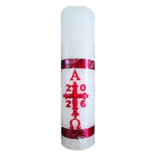 Paschal Candle - Wax Design - Scalloped Edged Cross - 100mm wide x 300mm tall (Current Year)