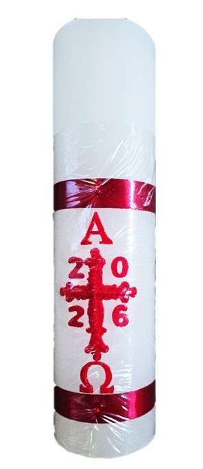 Paschal Candle - Wax Design - Scalloped Edged Cross - 100mm wide x 300mm tall (Current Year)