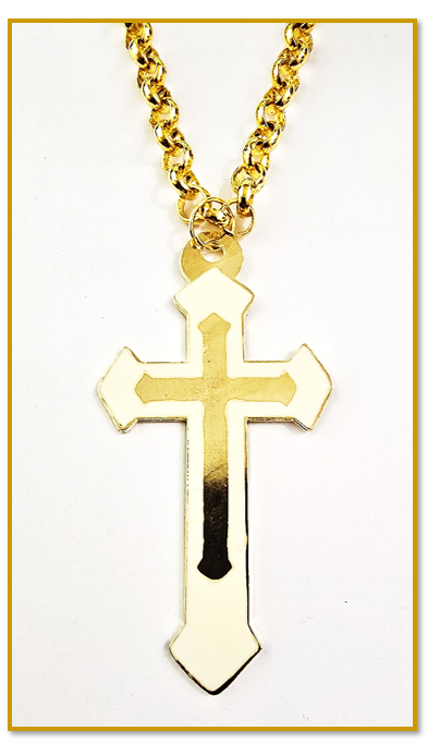 11.5cm Pectoral Cross - Gold with White Inlay and 60cm chain
