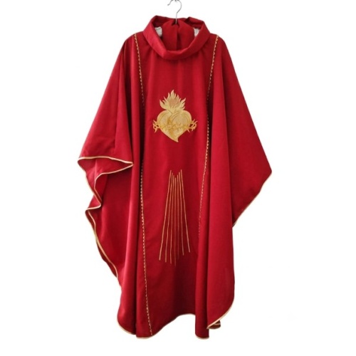 Red Chasuble with Heart of Jesus in golds and projecting Rays
