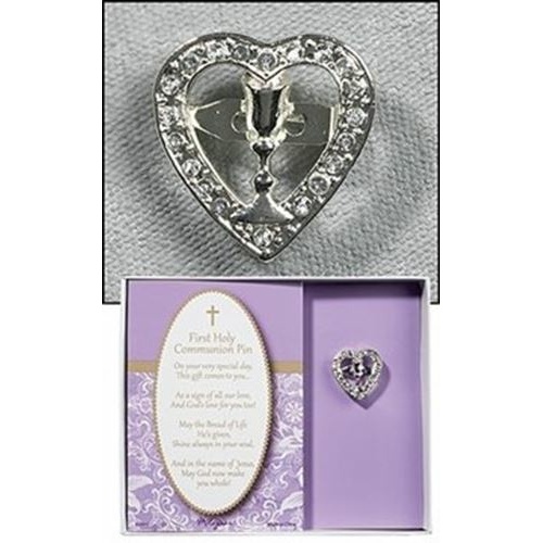 First Holy Communion Diamante Heart/Chalice Pin Gift Box