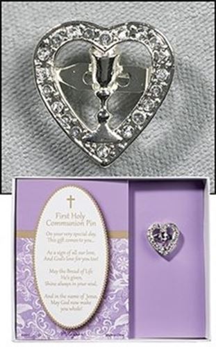 First Holy Communion Diamante Heart/Chalice Pin Gift Box