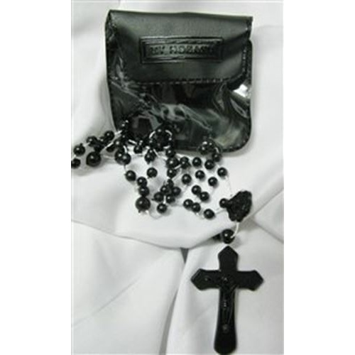 Black cord rosary with case