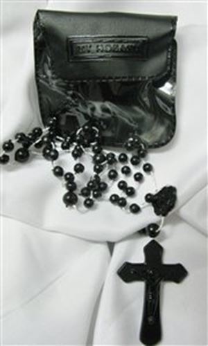 Black cord rosary with case