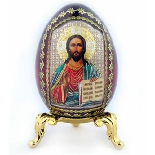 Russian Wooden Icon Egg on Stand