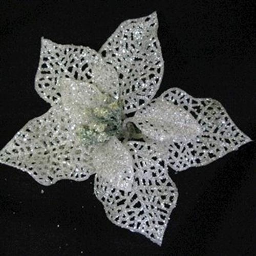 Silver Glitter Poinsettia - 17cm