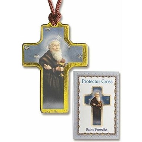 St Benedict Protector Cross Pendant on cord with Prayer Card