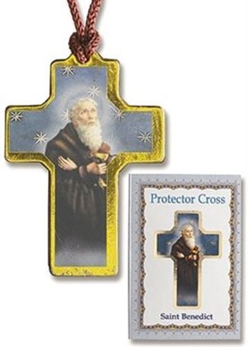 St Benedict Protector Cross Pendant on cord with Prayer Card