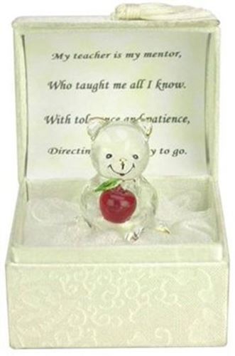 Teacher Gift Box - Hand Blown Glass Teddy with red glass apple