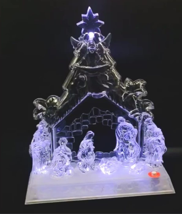 27cm Acrylic Nativity - Plays carols & Lights up