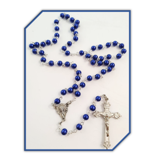 Rosary in Royal Blue faux Glass Pearls