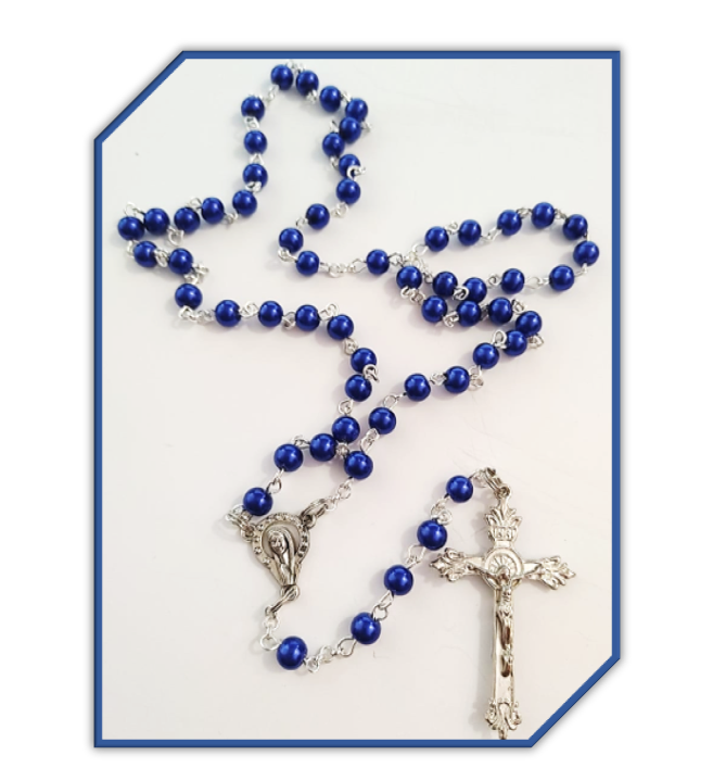Rosary in Royal Blue faux Glass Pearls