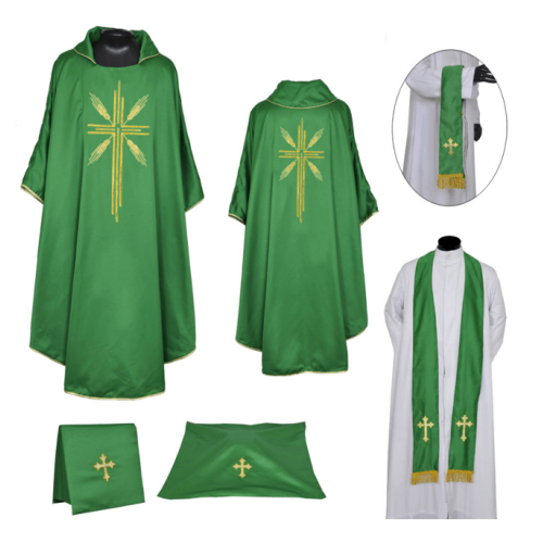 Green Chasuble & Stole Set - Burse, Chalice Veil & Maniple - Import
