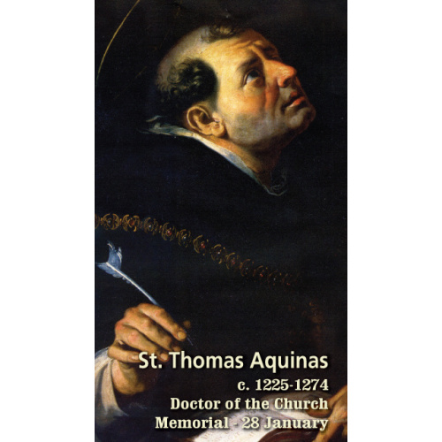 St Thomas Aquinas Holy Card - Patron saint of Catholic Schools, universities and colleges