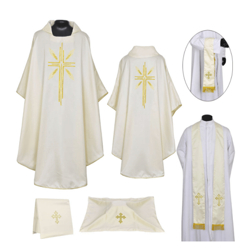Cream Chasuble & Stole Set - Burse, Chalice Veil & Maniple - Import