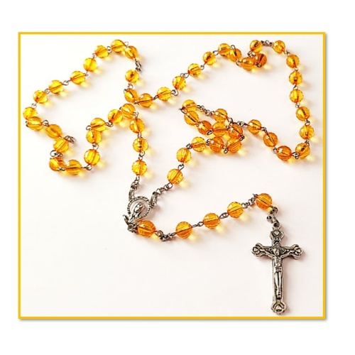 8mm Orange Acrylic rosary with heart Crucifix