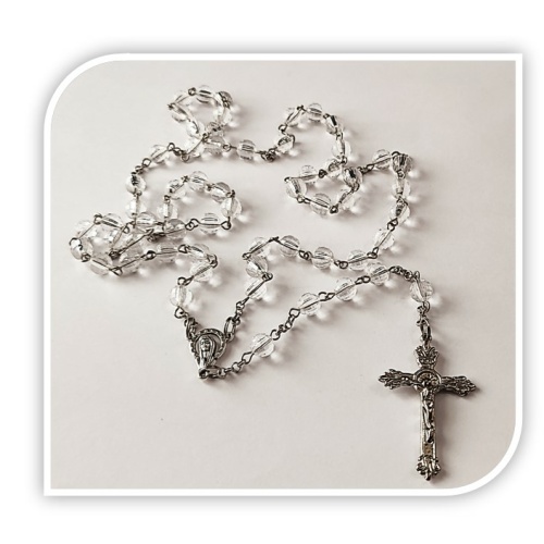8mm Clear Acrylic Rosary with Flowing Crucifix