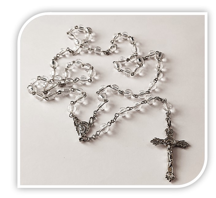 8mm Clear Acrylic Rosary with Flowing Crucifix