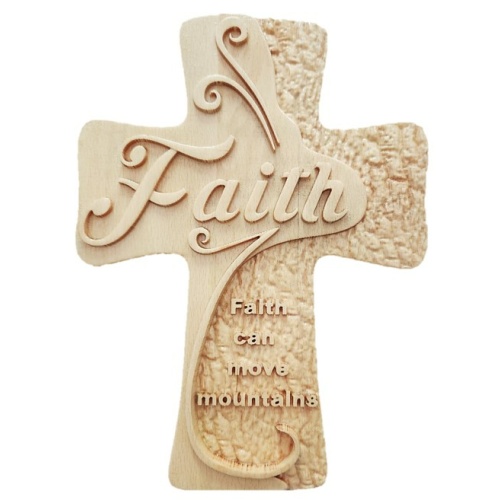31cm Beechwood Cross - "FAITH"