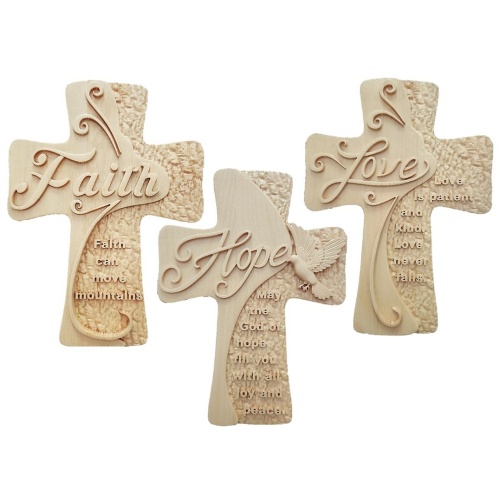 Set of 3 Beechwood  Crosses - "Faith , Hope and Love"