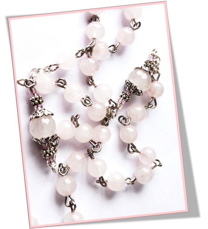 Rose Quartz Semi Precious Stone Miraculous Medal Rosary - Image 2