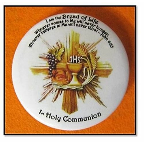 I am the Bread of Life gold Cross - 1st Holy Communion Button Pin