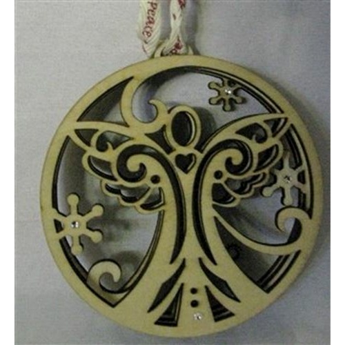 Flourish - Layered Laser cut Angel Wooden Hanging Ornament with diamante'