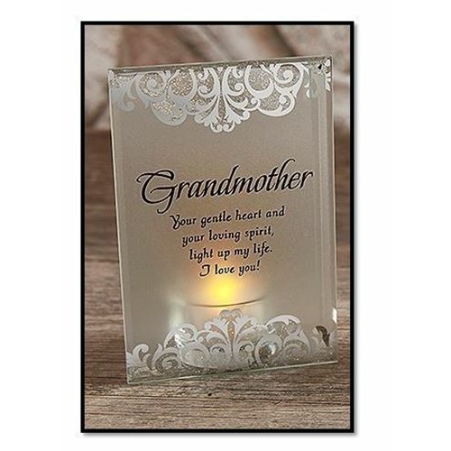 Grandmother  Glitter Enhanced Glass  Tea Light Plaque - 15cm