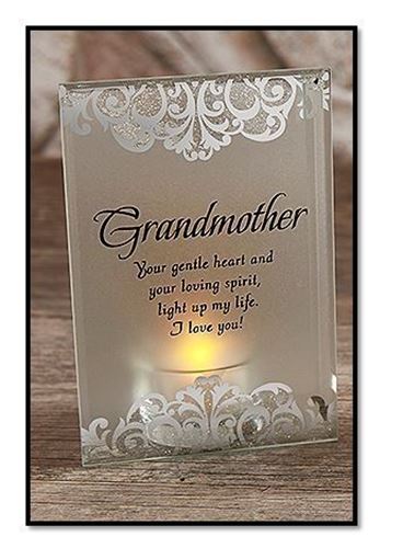 Grandmother  Glitter Enhanced Glass  Tea Light Plaque - 15cm