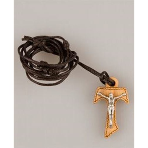 2.5cm Wooden Tau with corpus on 64cm cord