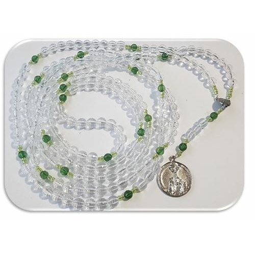 Miraculous Rosary - in 8mm clear crystal & Green faceted acrylic - 1000 Thank You's