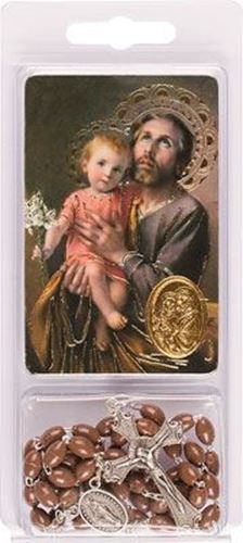 St Joseph Rosary with Holy Card and embossed golden medal