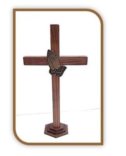 29cm Wooden Standing Cross with Praying Hands - Gold