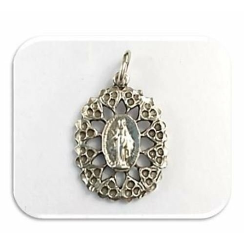 23mm Miraculous Medal / Immaculate Conception Ornate Sterling Medal